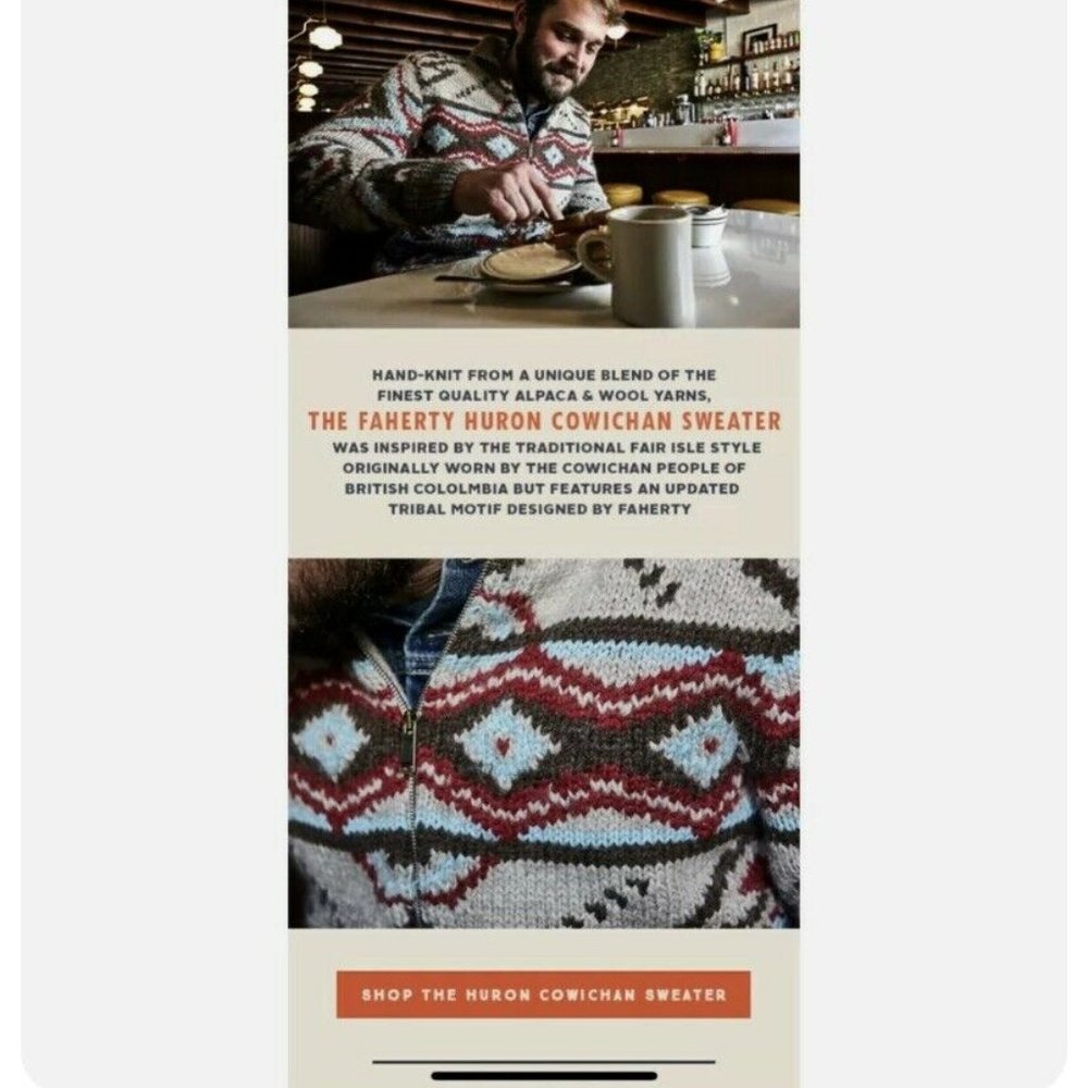 Faherty Cowichan Huron Patterned Cardigan Zip Swe… - image 5